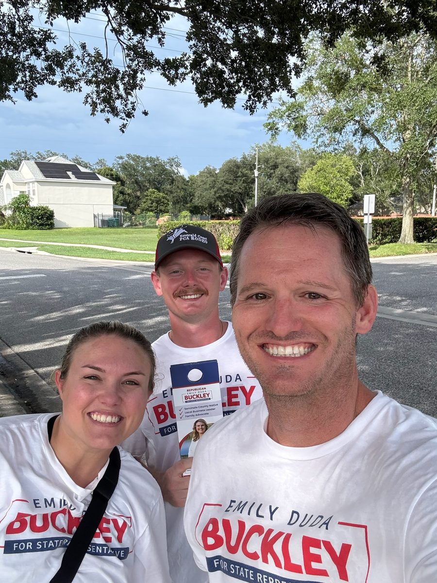 Emily Duda Buckley volunteers canvassing District 38